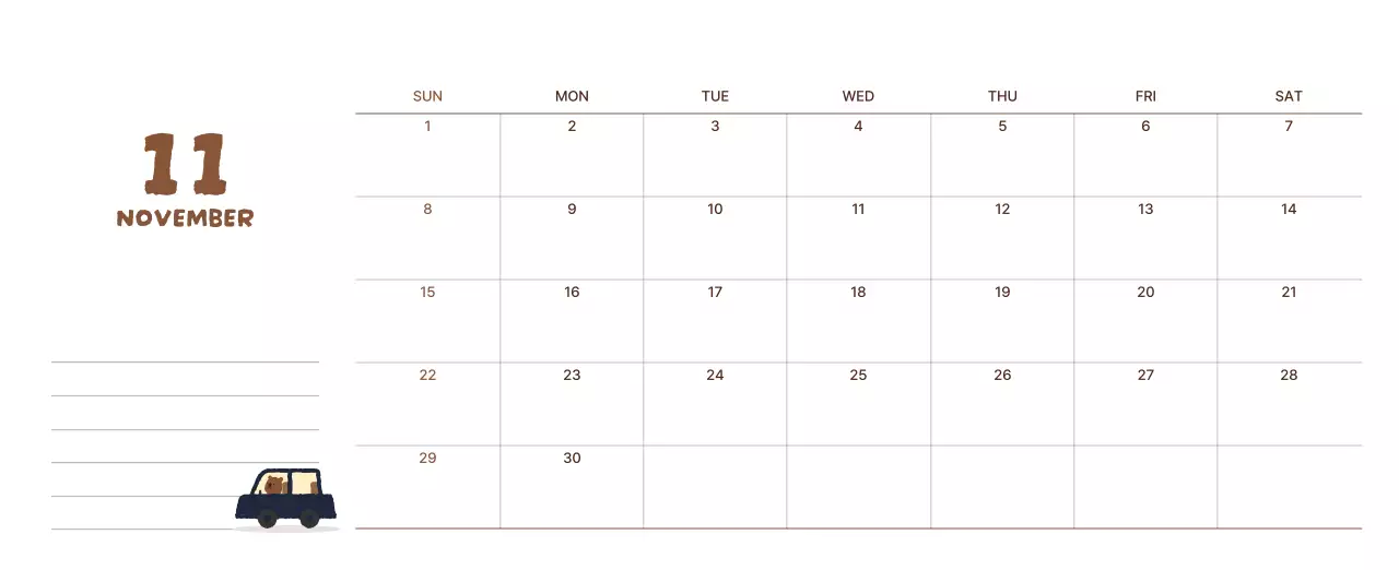 갈색 아기자기한 달력 캘린더