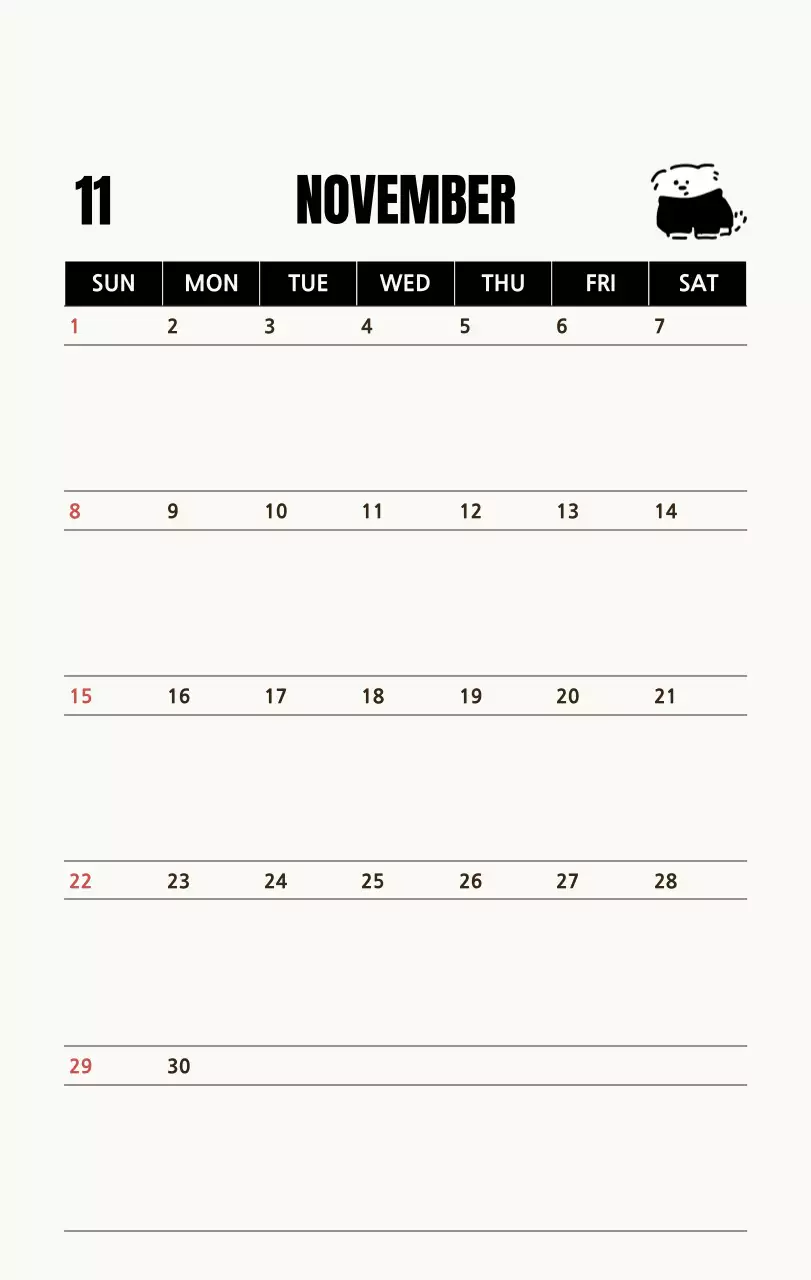 흰색 아기자기한 달력 캘린더