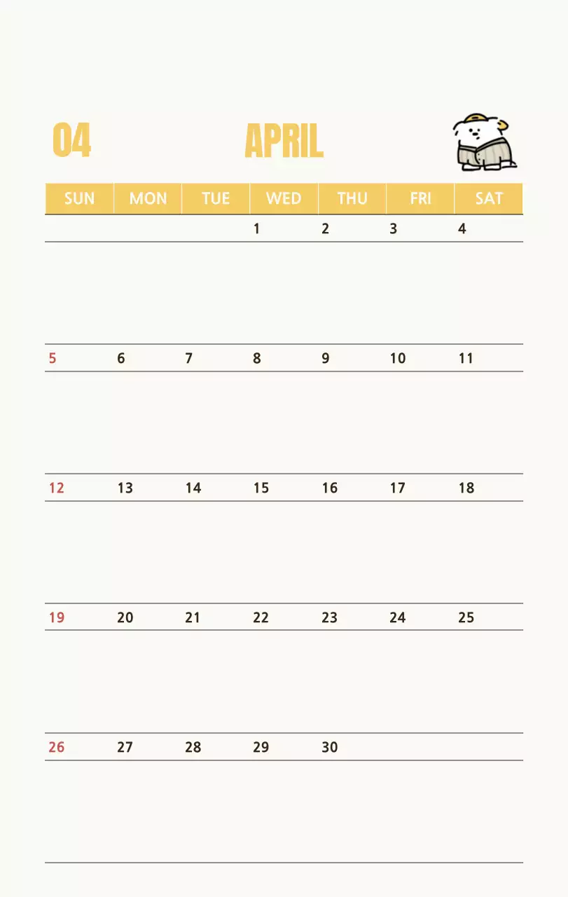 흰색 아기자기한 달력 캘린더