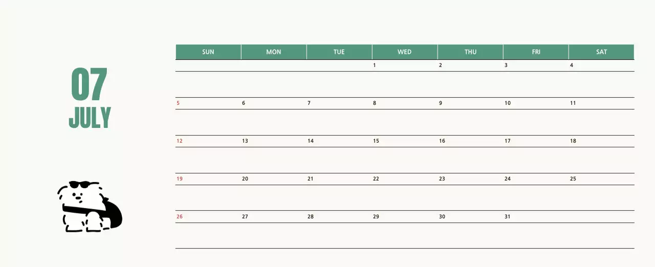 흰색 아기자기한 달력 캘린더