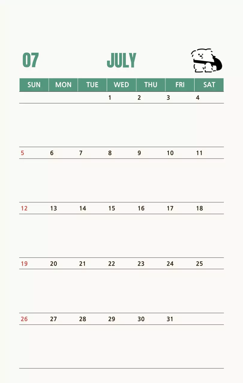 흰색 아기자기한 달력 캘린더