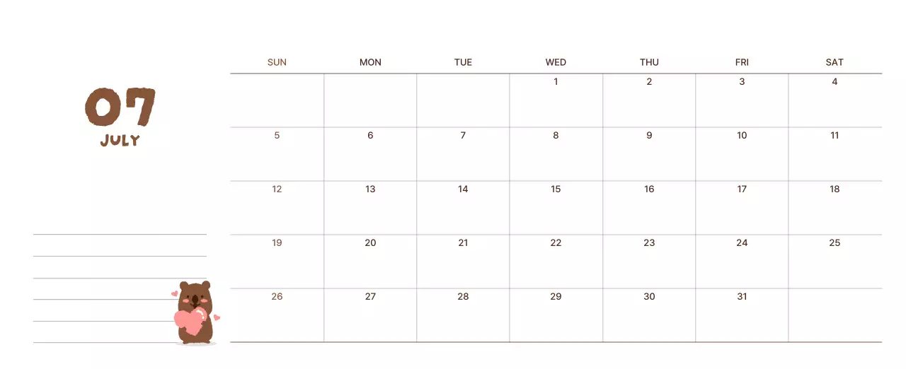 갈색 아기자기한 달력 캘린더