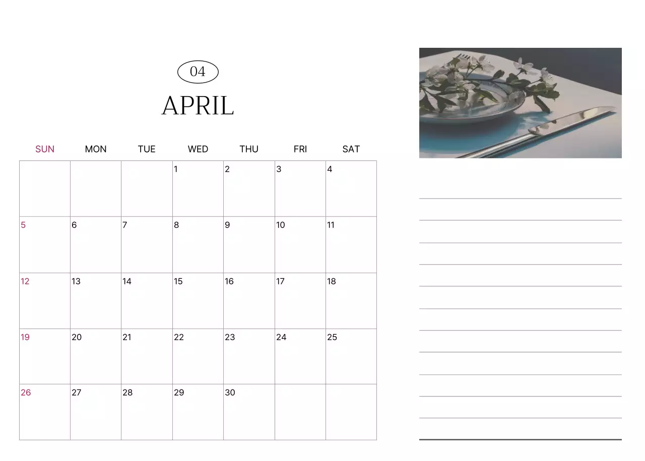 흰색 깔끔 달력 캘린더