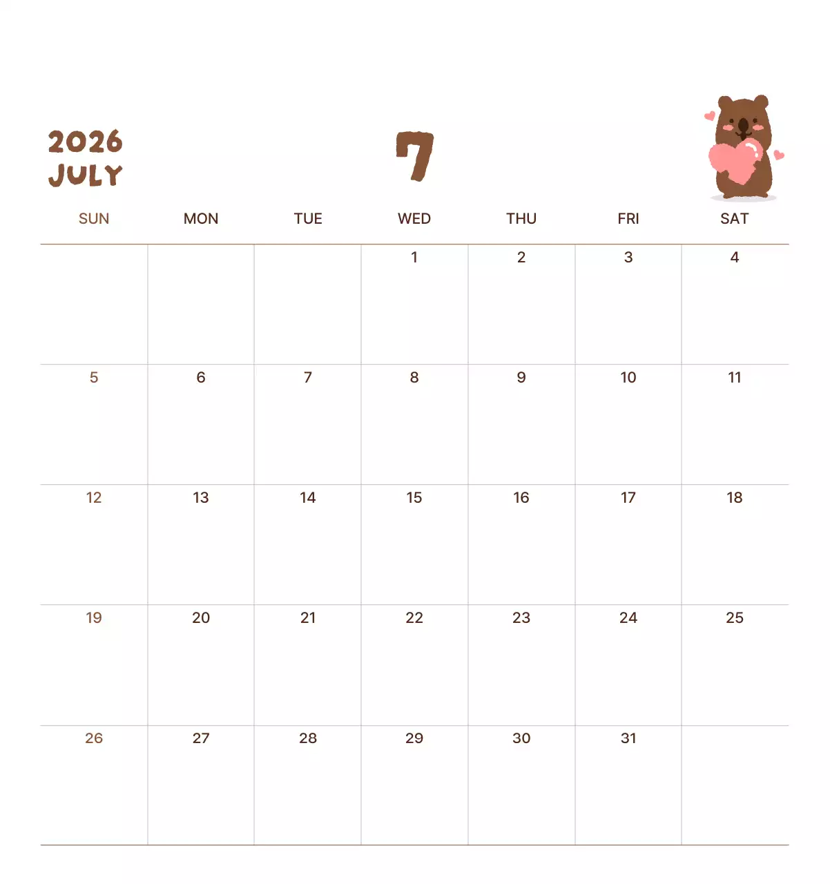 갈색 아기자기한 달력 달력