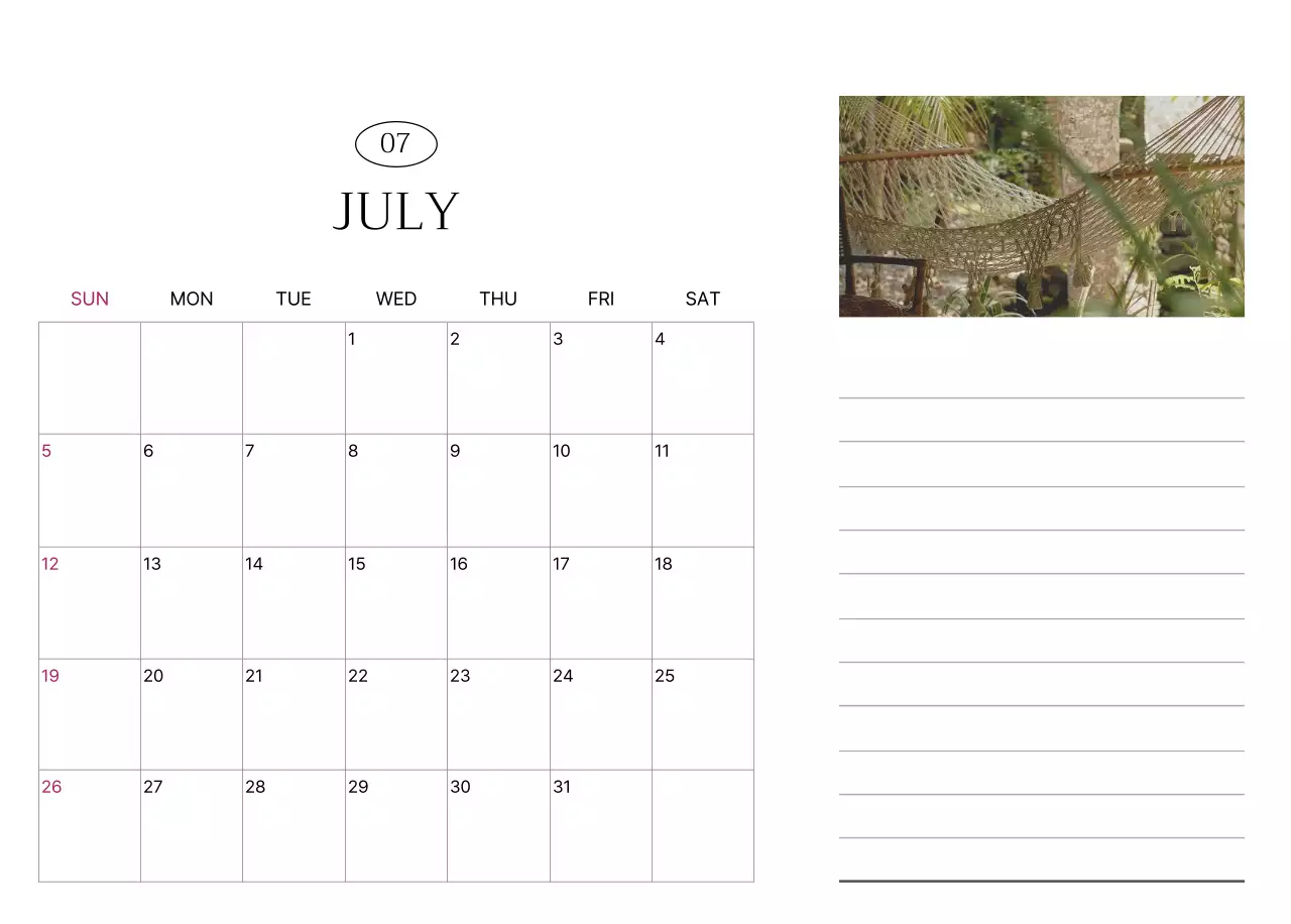 흰색 깔끔 달력 캘린더