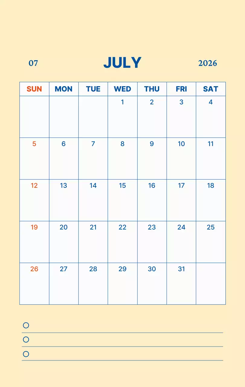 하늘색 모던 달력 캘린더