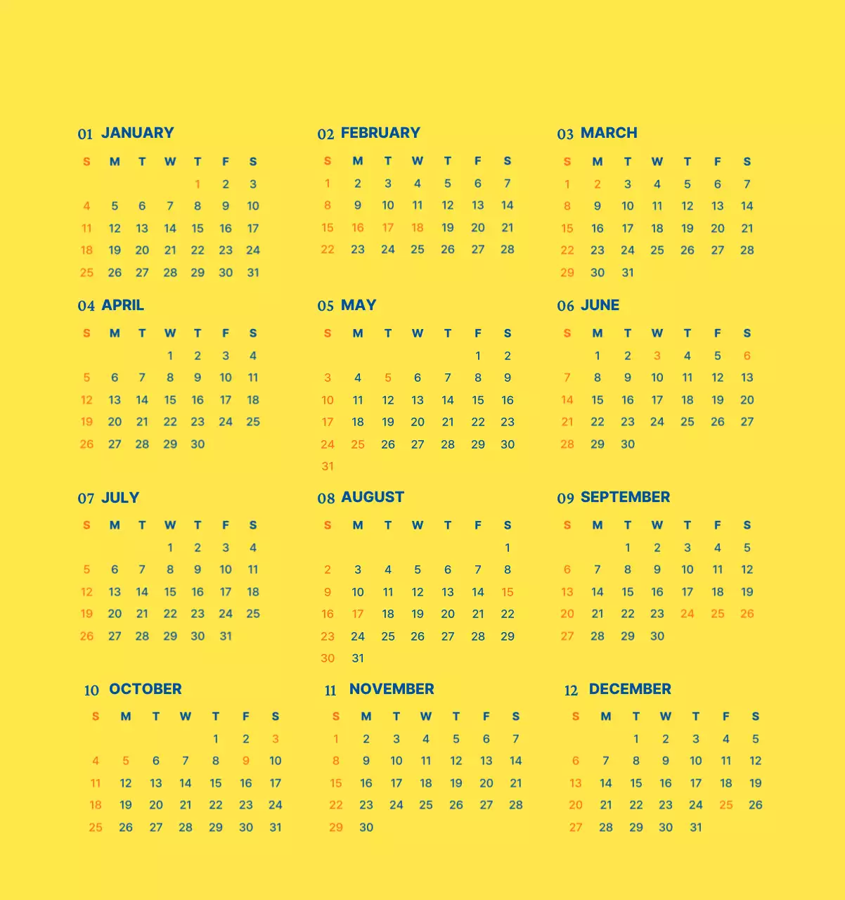 하늘색 심플 달력 캘린더