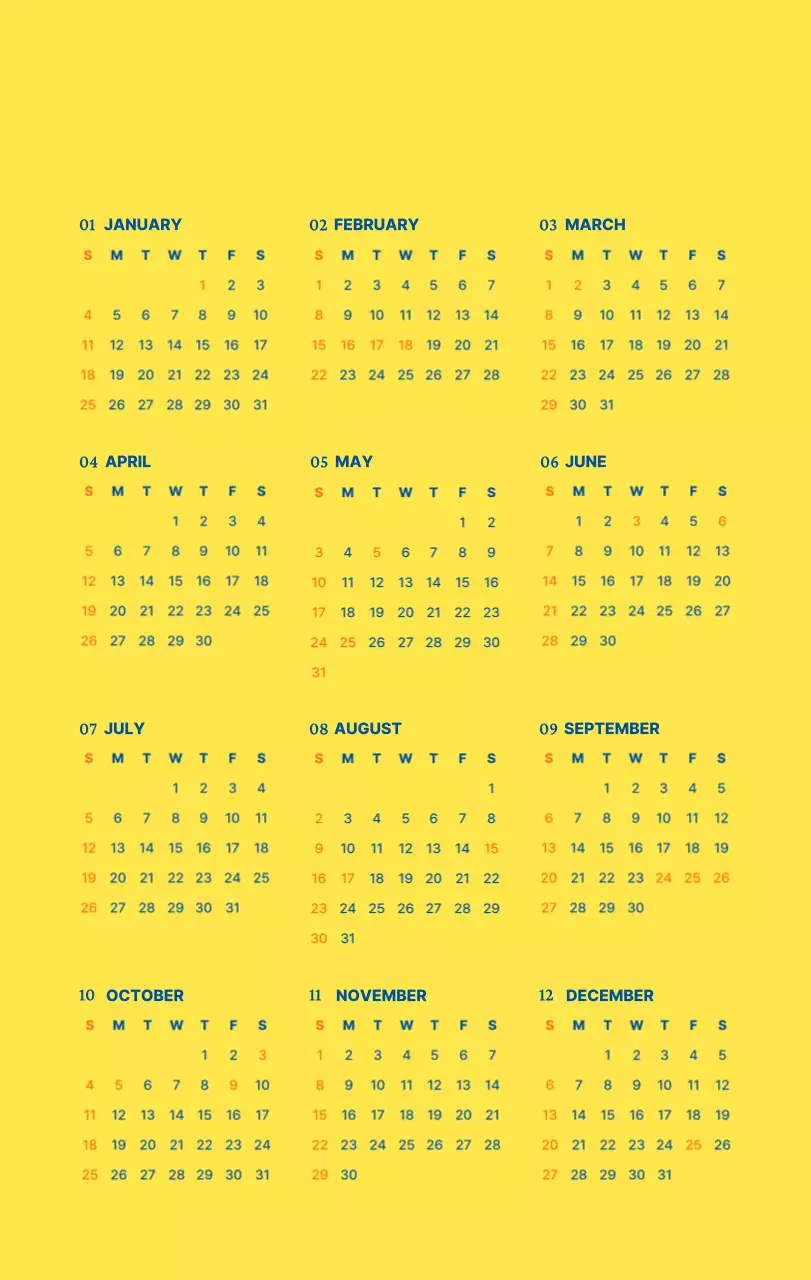 하늘색 모던 달력 캘린더