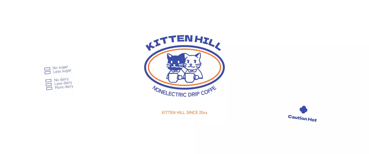 青オレンジの猫キャラクターのイラスト型カフェのプロモーション