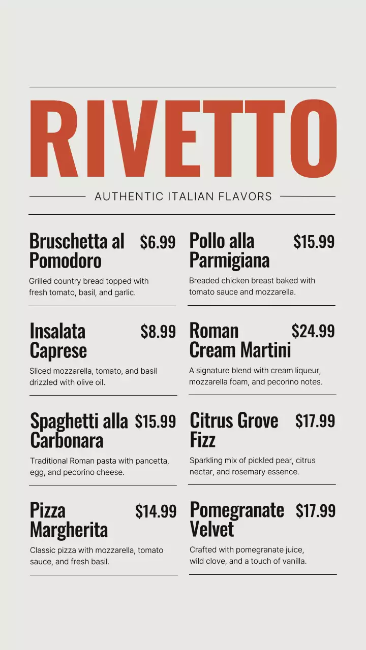 História do Instagram do cardápio do restaurante moderno bege