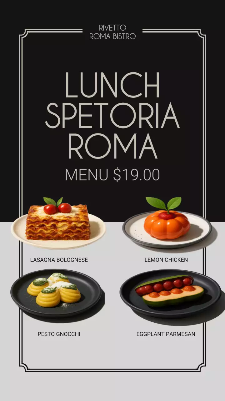 História do Instagram para promoção do cardápio de almoço Black Elegant