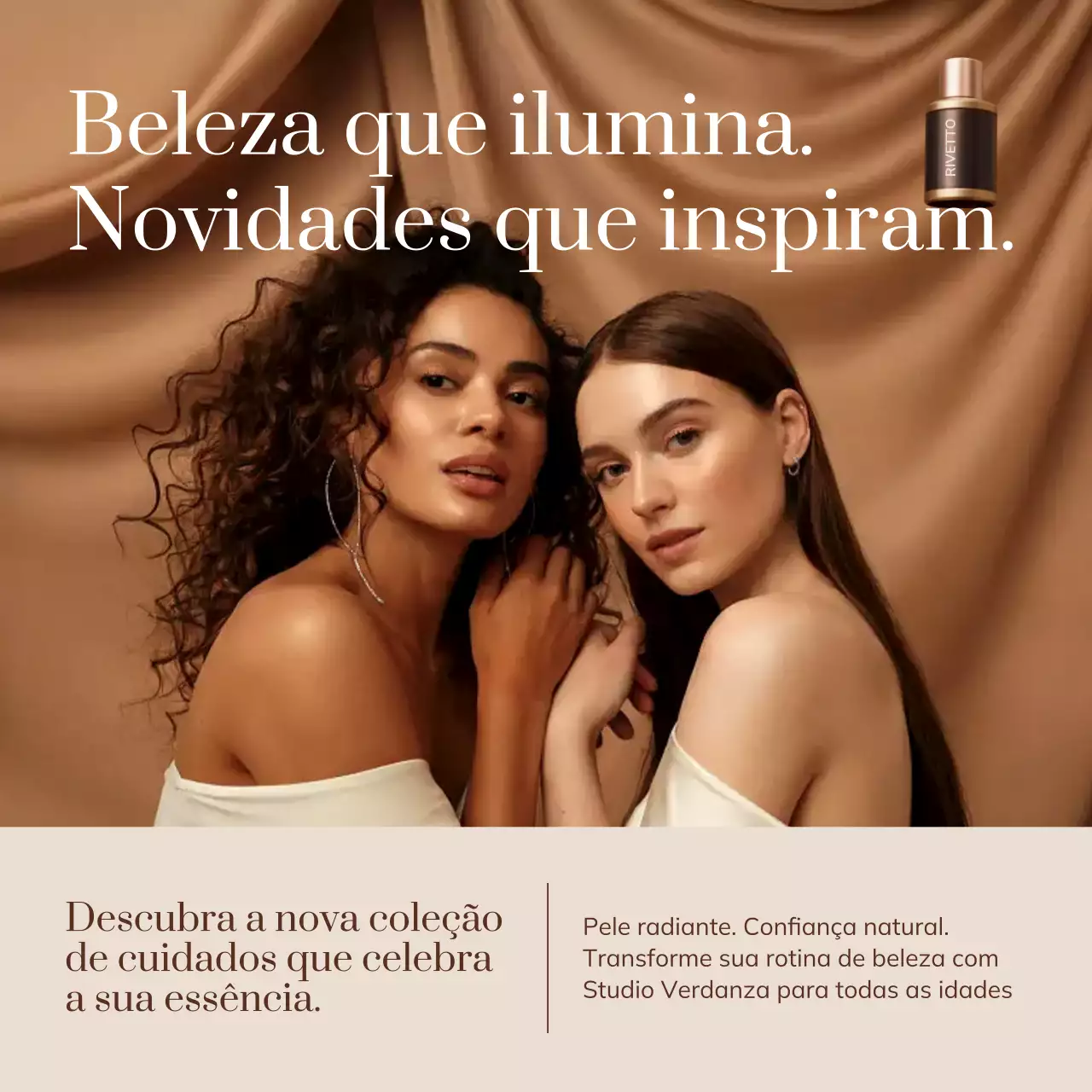 Postagem promocional de cuidados com a pele elegante bege no Instagram