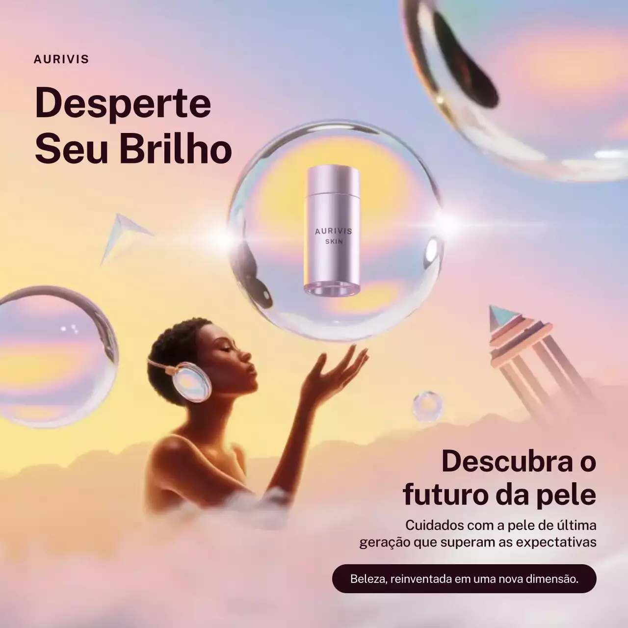 Publicação de anúncio de cuidados com a pele estética bege no Instagram