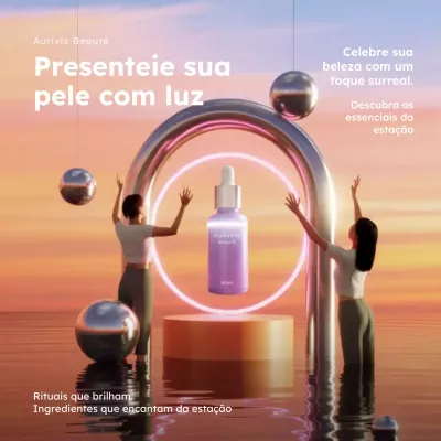 Publicação de anúncio de produtos para cuidados com a pele laranja surreal no Instagram