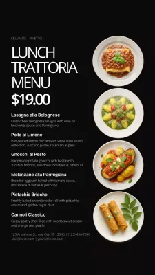 Black Modern Lunch Menu Instagram Story