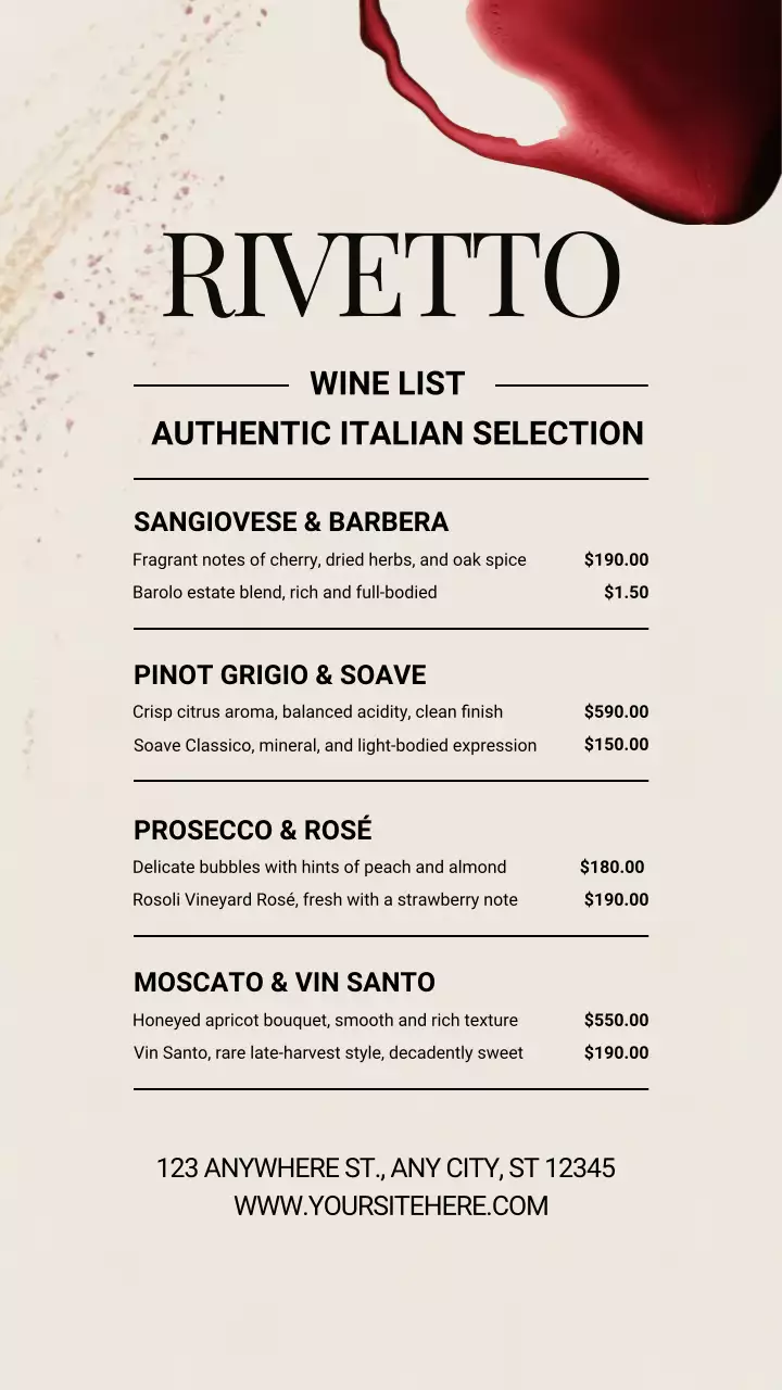 História do Instagram do Menu de Vinhos Elegante Bege