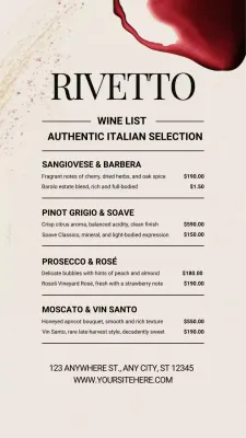 História do Instagram do Menu de Vinhos Elegante Bege