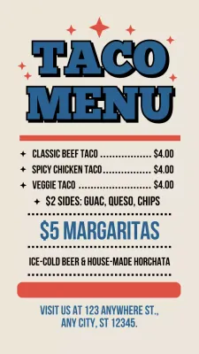 Beige Retro Taco Menu Instagram Post