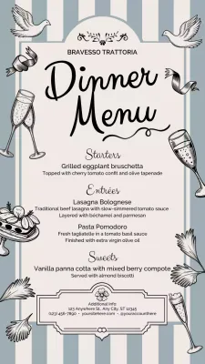 Grey Vintage Dinner Menu Instagram Post