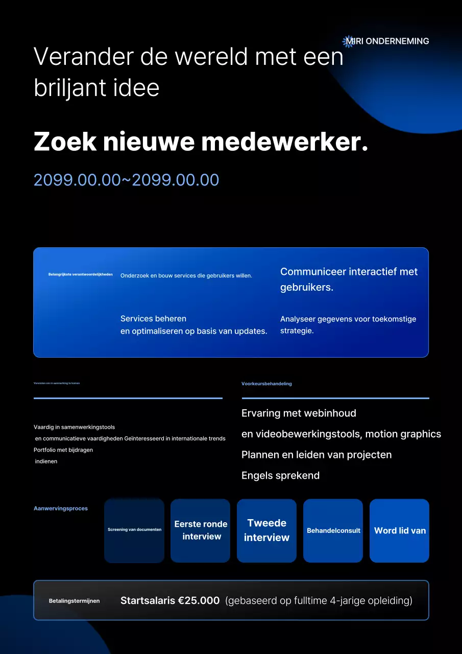 Blue Modern aankondiging van nieuwe medewerkerswerving
