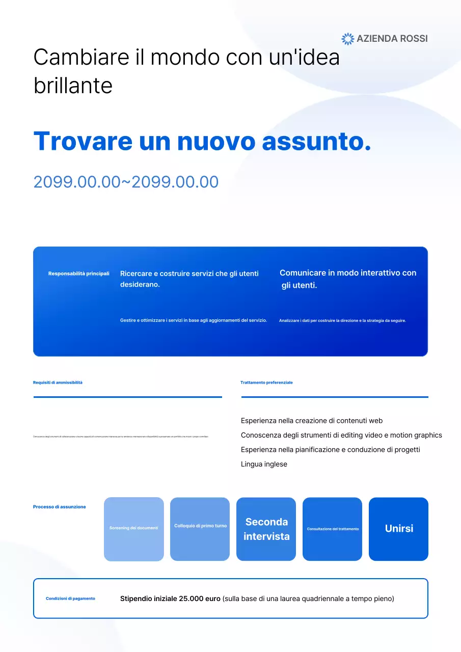 Annuncio di reclutamento di nuovi dipendenti Blue Modern