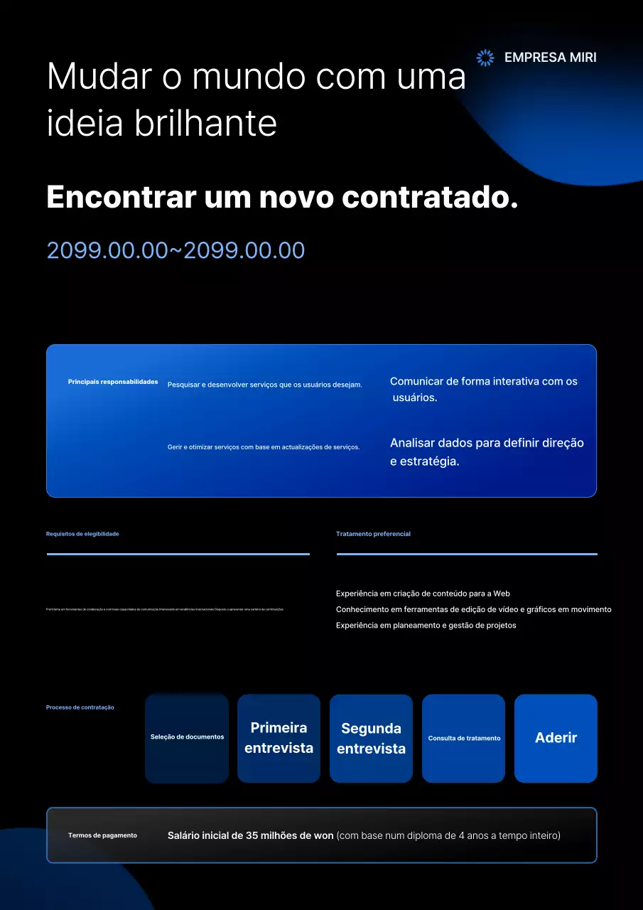 Anúncio de recrutamento de novos funcionários da Blue Modern