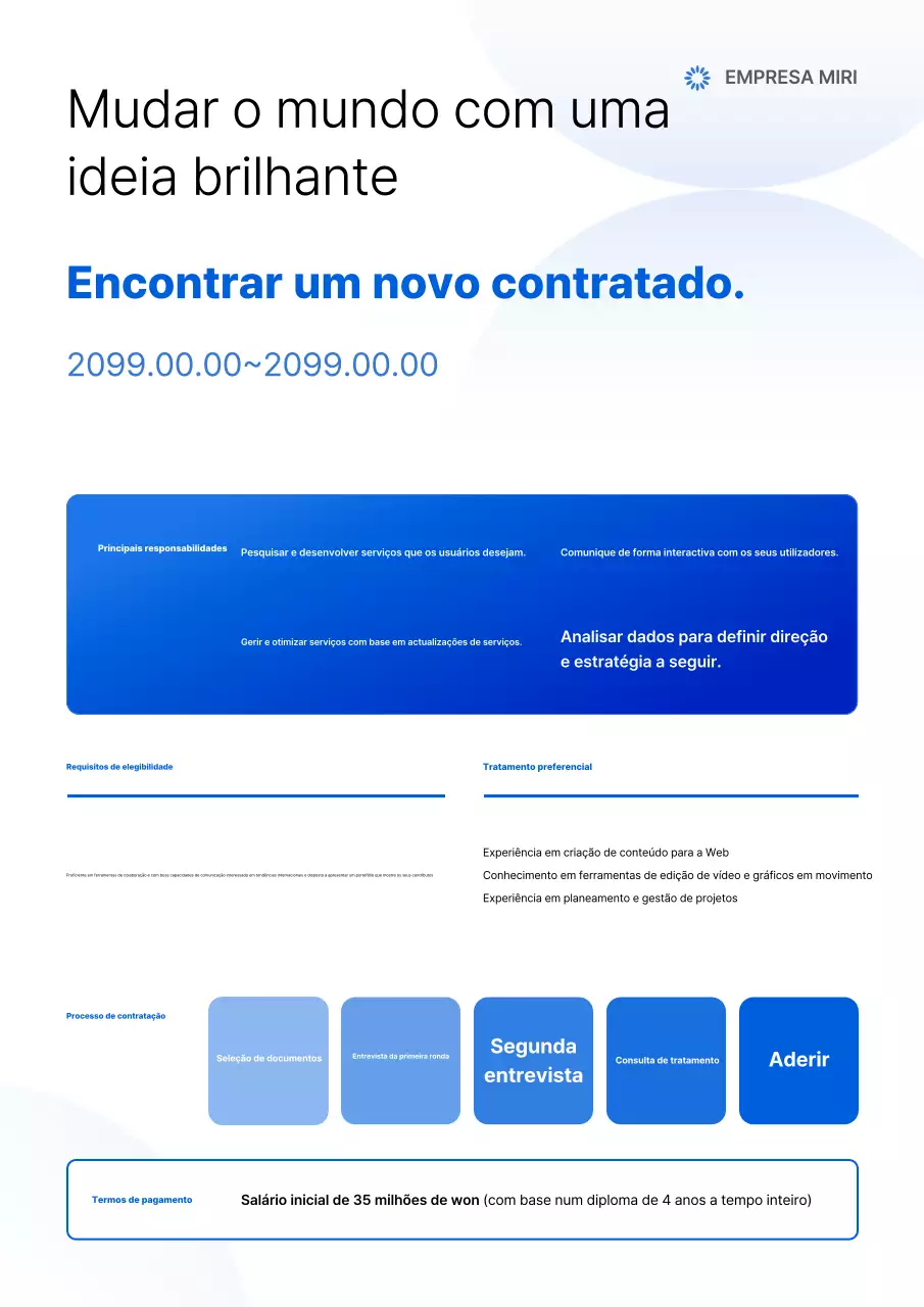 Anúncio de recrutamento de novos funcionários da Blue Modern