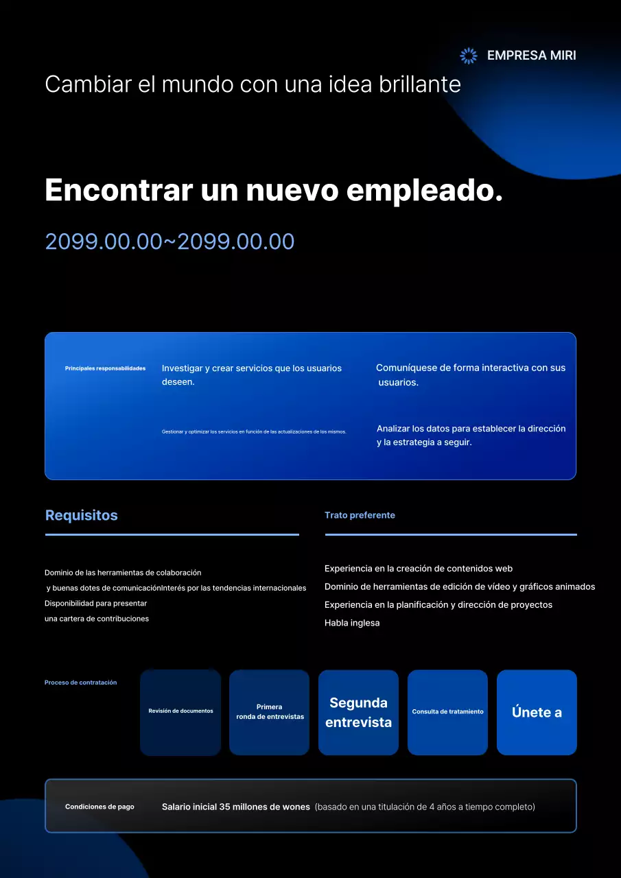 Anuncio de contratación de nuevos empleados de Blue Modern