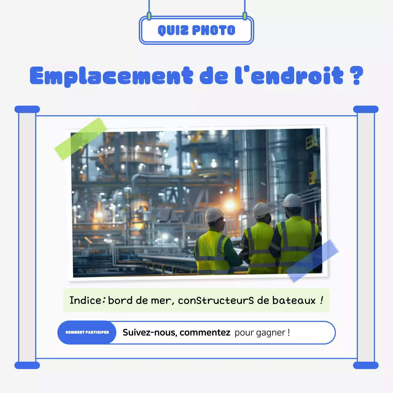 Quiz industriel moderne bleu