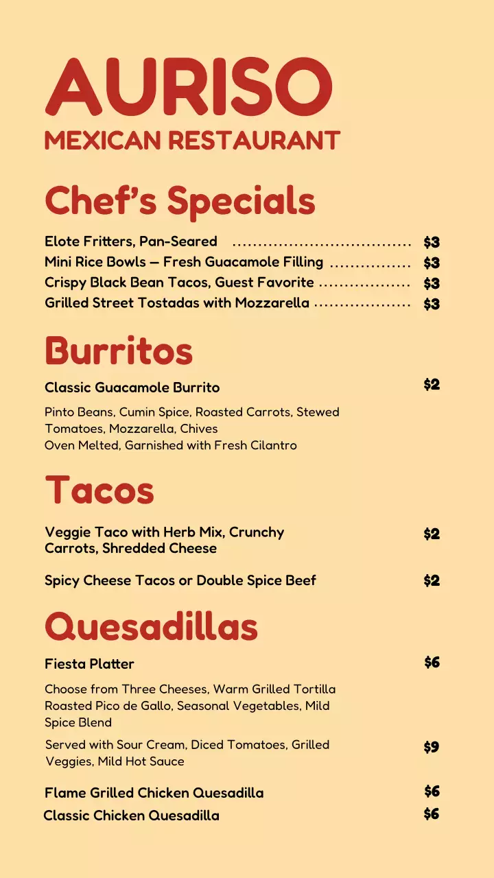 Postagem no Instagram do cardápio clássico bege do restaurante