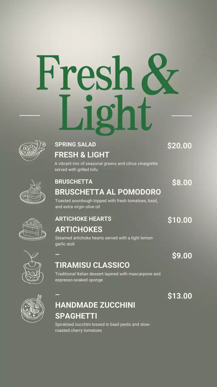 Green Minimalist Food Menu Instagram Post