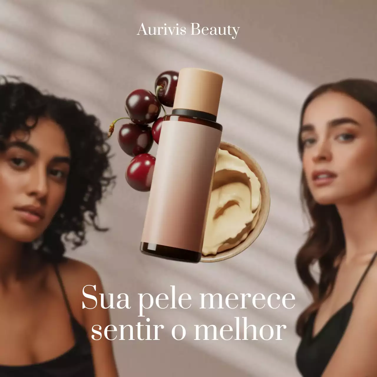 Postagem de promoção de cuidados com a pele elegante bege nas redes sociais