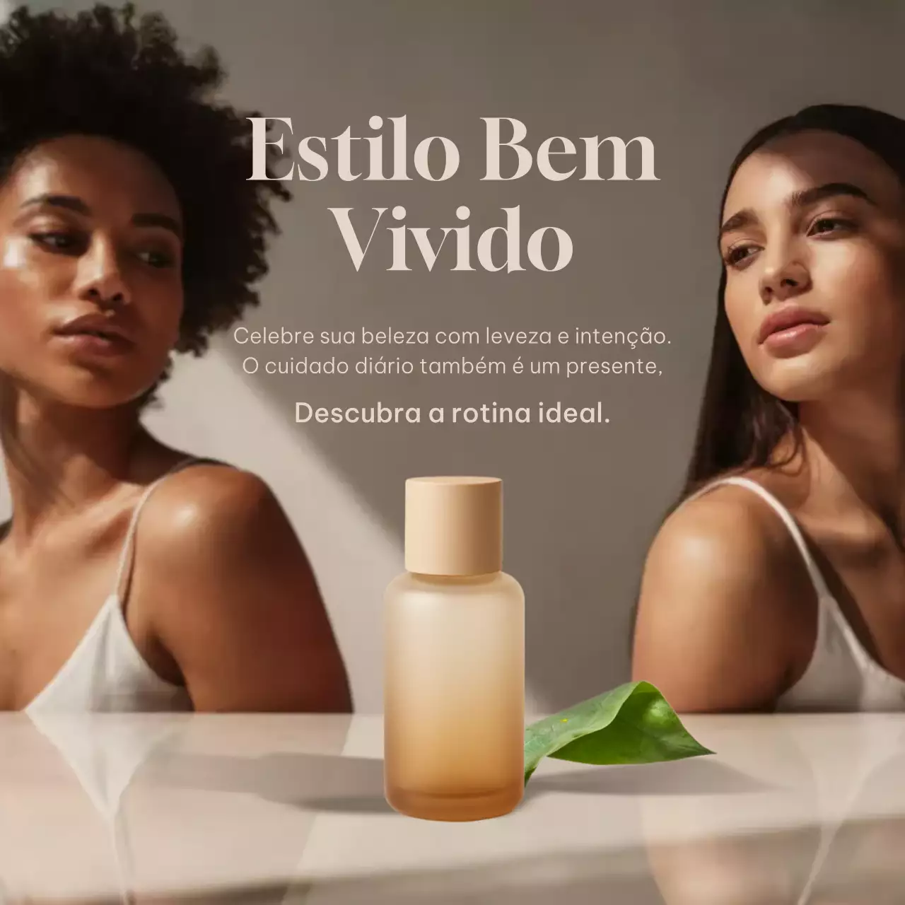 Publicação de anúncio de cuidados com a pele elegante bege em mídia social