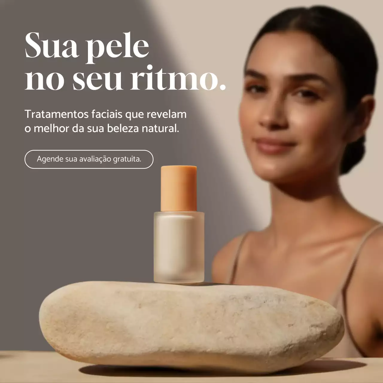 Postagem de promoção de cuidados com a pele elegante bege nas redes sociais