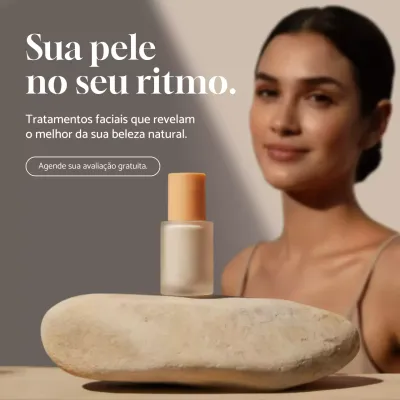 Postagem de promoção de cuidados com a pele elegante bege nas redes sociais