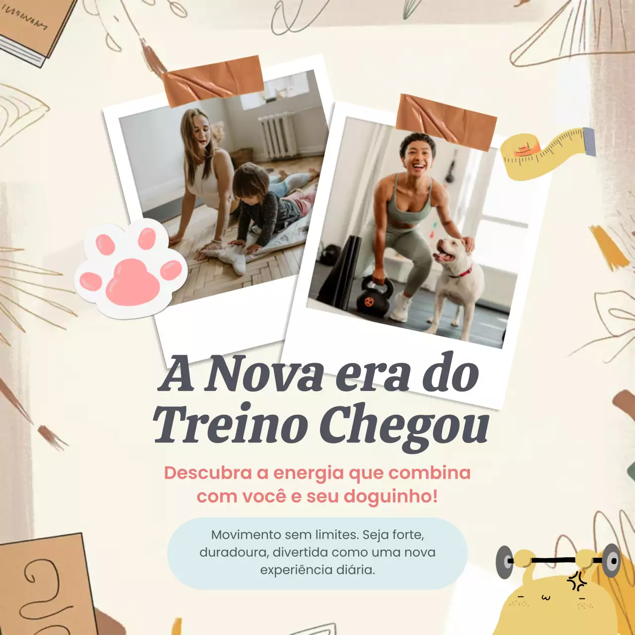 Postagem de promoção de condicionamento físico moderno bege nas redes sociais