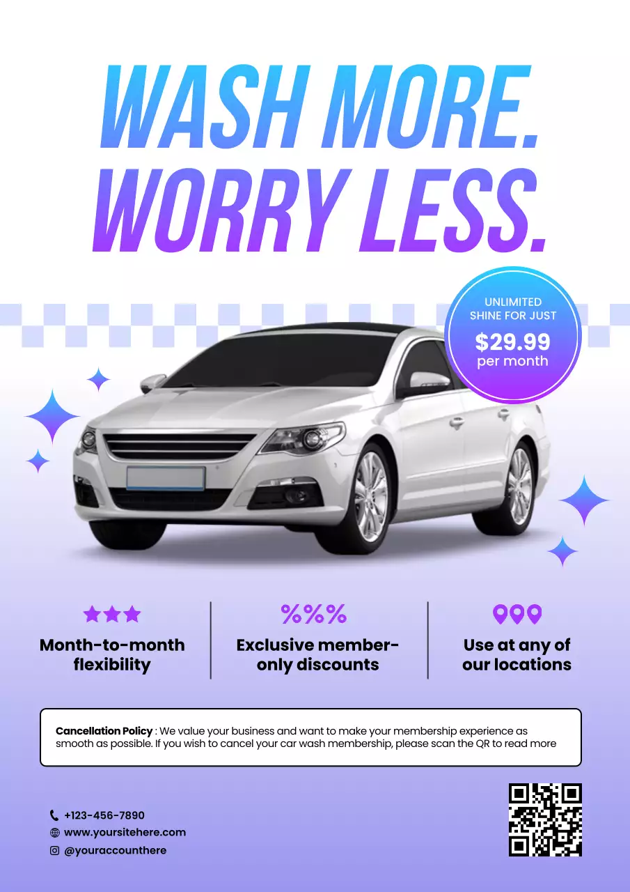 Blue Modern Car Wash Membership Promotion Poster