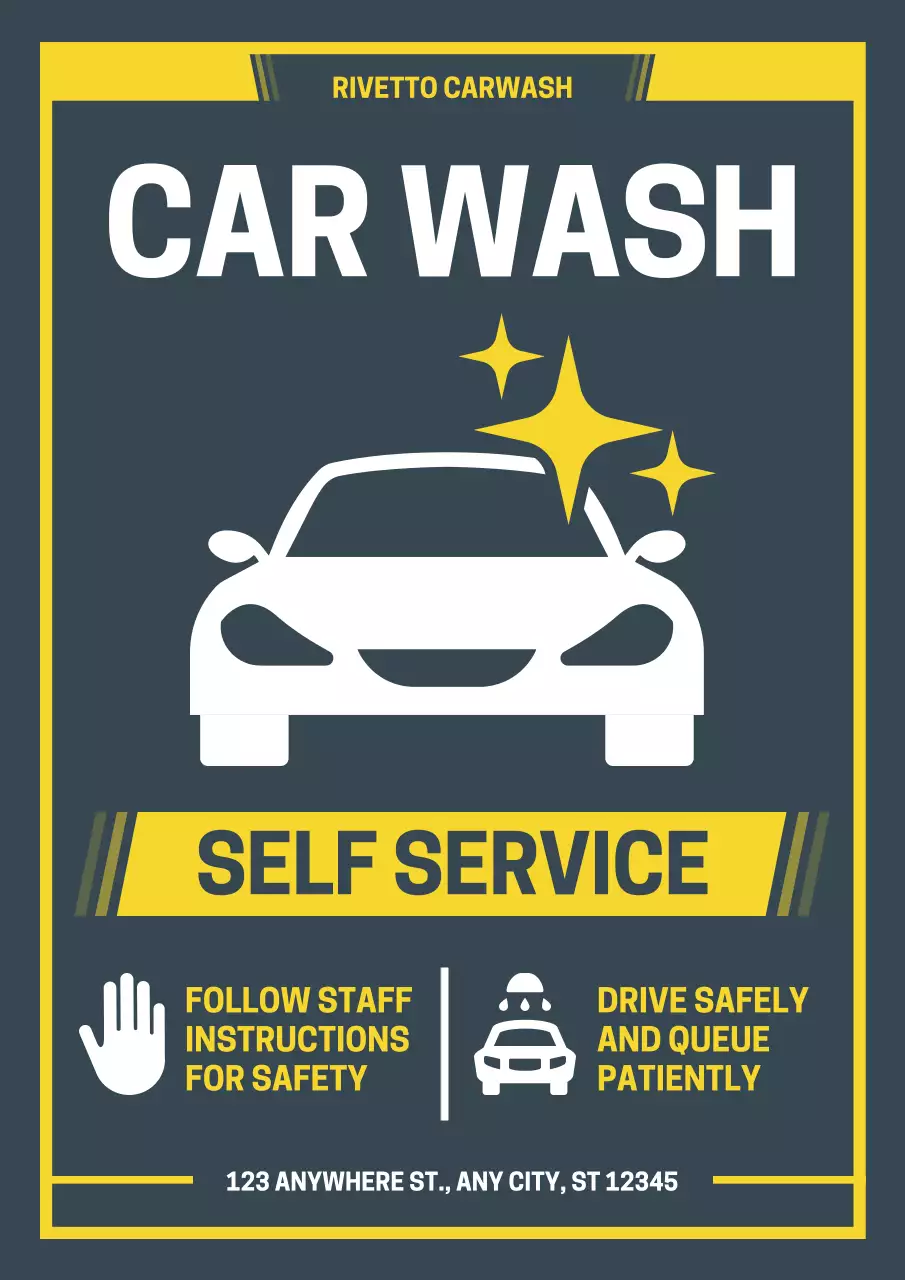 Dark and Yellow Car Wash Self Service Safety Sign Poster