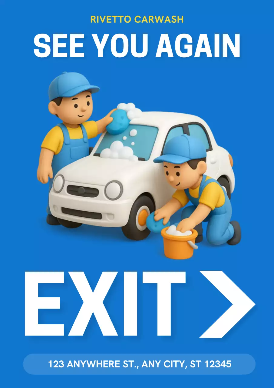 3D Car Wash Exit Sign Poster