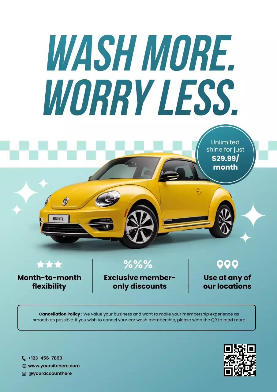 Blue Modern Car Wash Membership Promotion Poster