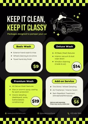 Green and Black Modern Car Wash Price Menu Poster