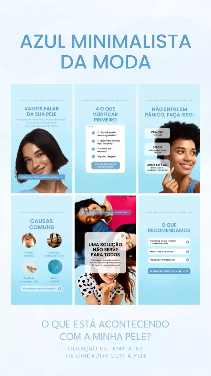 Guia de cuidados com a pele minimalista azul - História do Instagram
