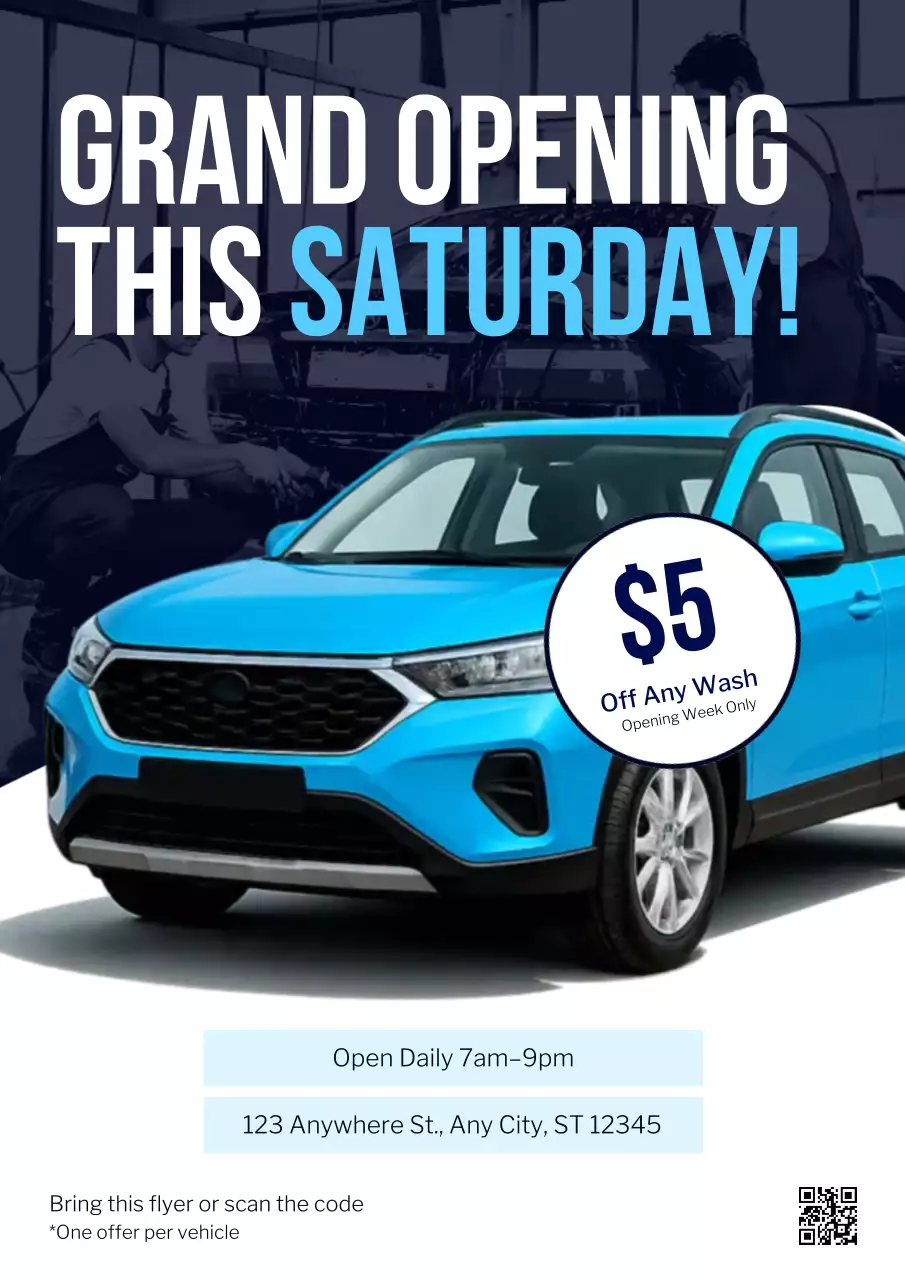 Blue Modern Car Wash Promotion Poster