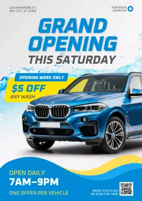 Grey and Blue Car Wash Grand Opening Poster