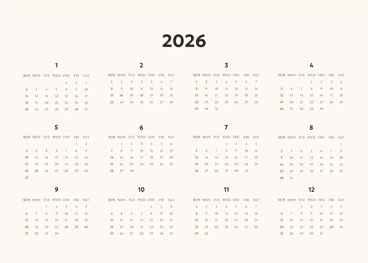 아이보리 심플 캘린더 달력