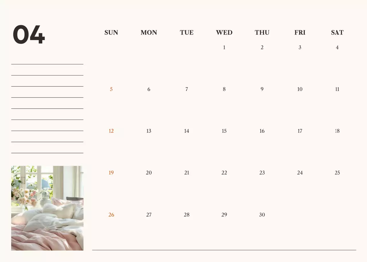 아이보리 심플 캘린더 달력