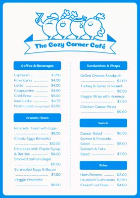 Blue Modern Cafe Menu