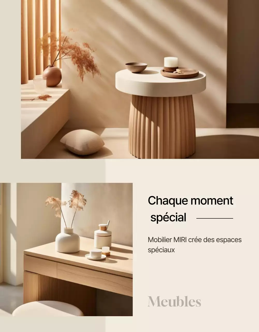 Publicité pour des meubles minimalistes beiges