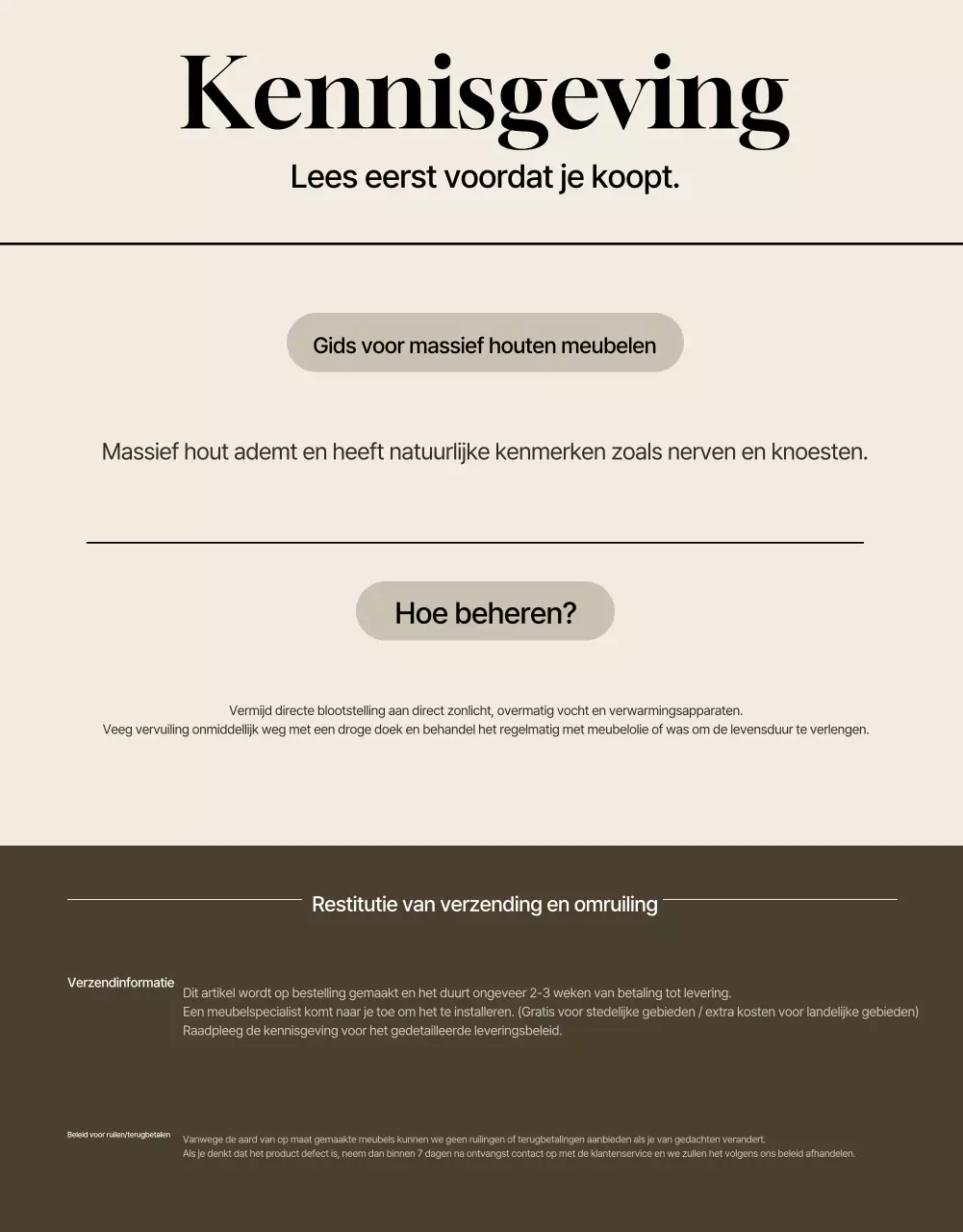 Beige minimalistische meubeladvertentie