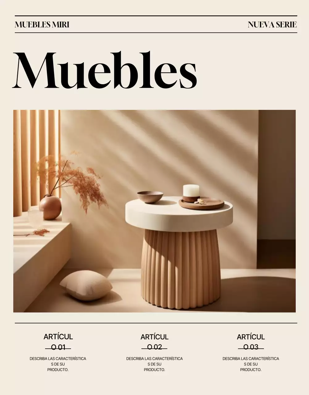 Anuncio de muebles minimalistas en beige